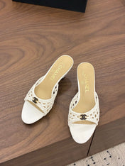 CHANEL 26S HIGH HEELS SANDALS 60 MM IN WHITE WOVEN LAMBSKIN