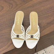 CHANEL 26S HIGH HEELS SANDALS 60 MM IN WHITE WOVEN LAMBSKIN