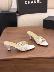 CHANEL 26S HIGH HEELS SANDALS 60 MM IN WHITE WOVEN LAMBSKIN