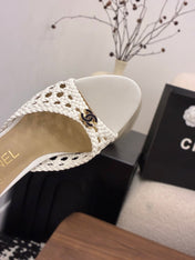 CHANEL 26S HIGH HEELS SANDALS 60 MM IN WHITE WOVEN LAMBSKIN