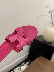 HM 26S OASIS SANDAL IN HOT PINK SUEDE WITH CRYSTALS