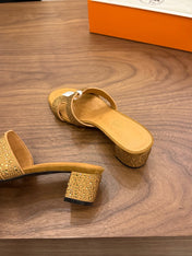 HM 26S OASIS SANDAL IN GOLDEN BROWN SUEDE WITH CRYSTALS