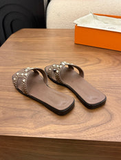 HM 26S ORAN STUDDED SANDALS IN DARK BROWN CALFSKIN
