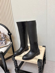 DIOR 26S FLAT OVER-THE-KNEE BOOTS IN BLACK CALFSKIN