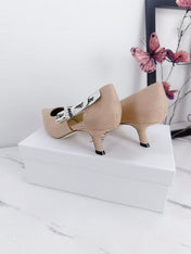 DIOR 26S KITTEN-HEEL PUMP 65MM IN NUDE PINK FABRIC WITH BOW