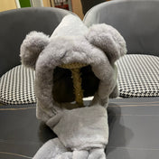 PLUSH WARM HAT IN GRAY RABBIT FUR WITH FOX EARS 439586