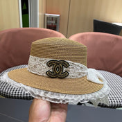 CHANEL 26S FLAT-BRIM STRAW HAT 338188