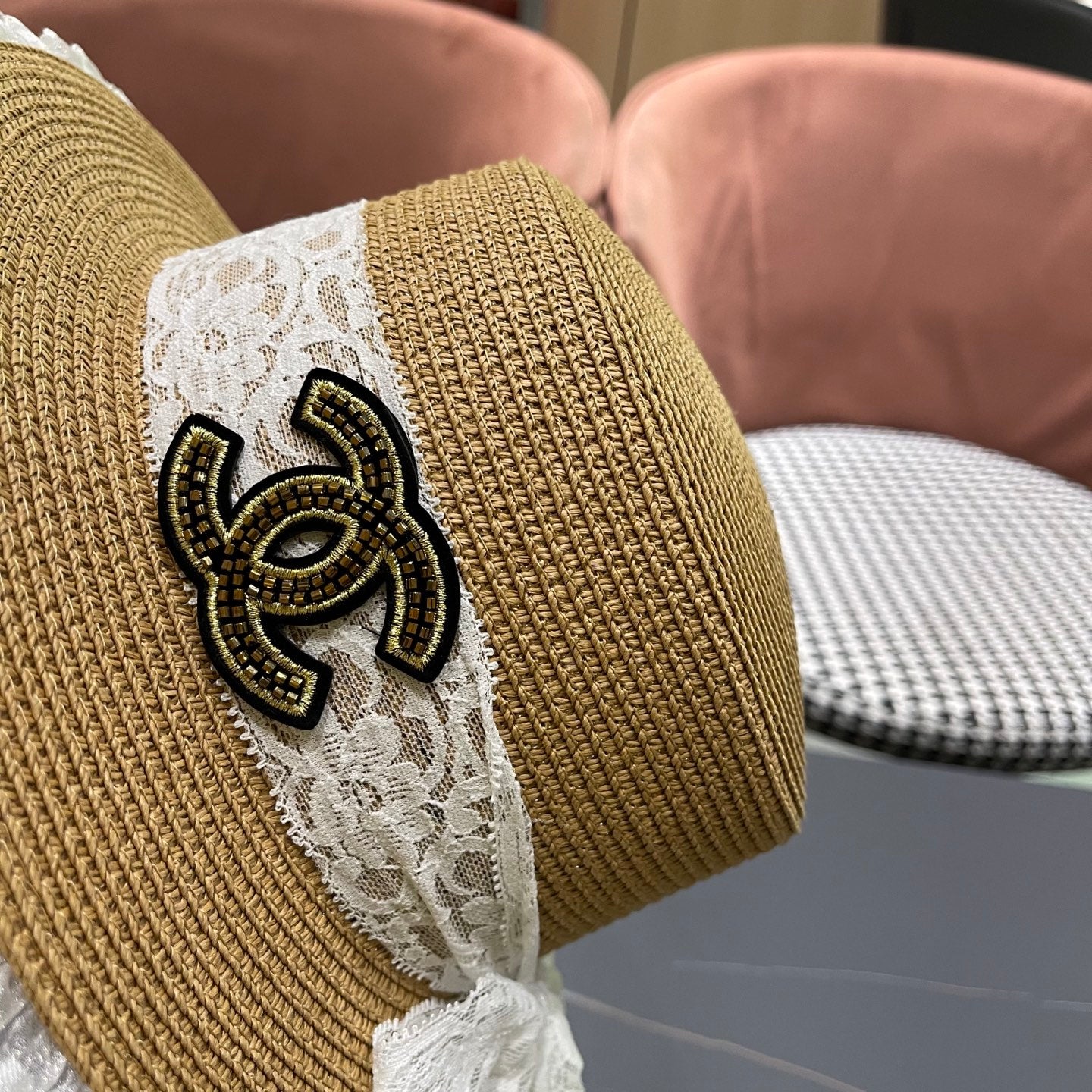 CHANEL 26S FLAT-BRIM STRAW HAT 338188