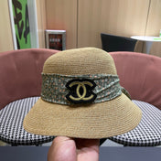 CHANEL 26S FLORAL RIBBON STRAW CLOCHE HAT 335747