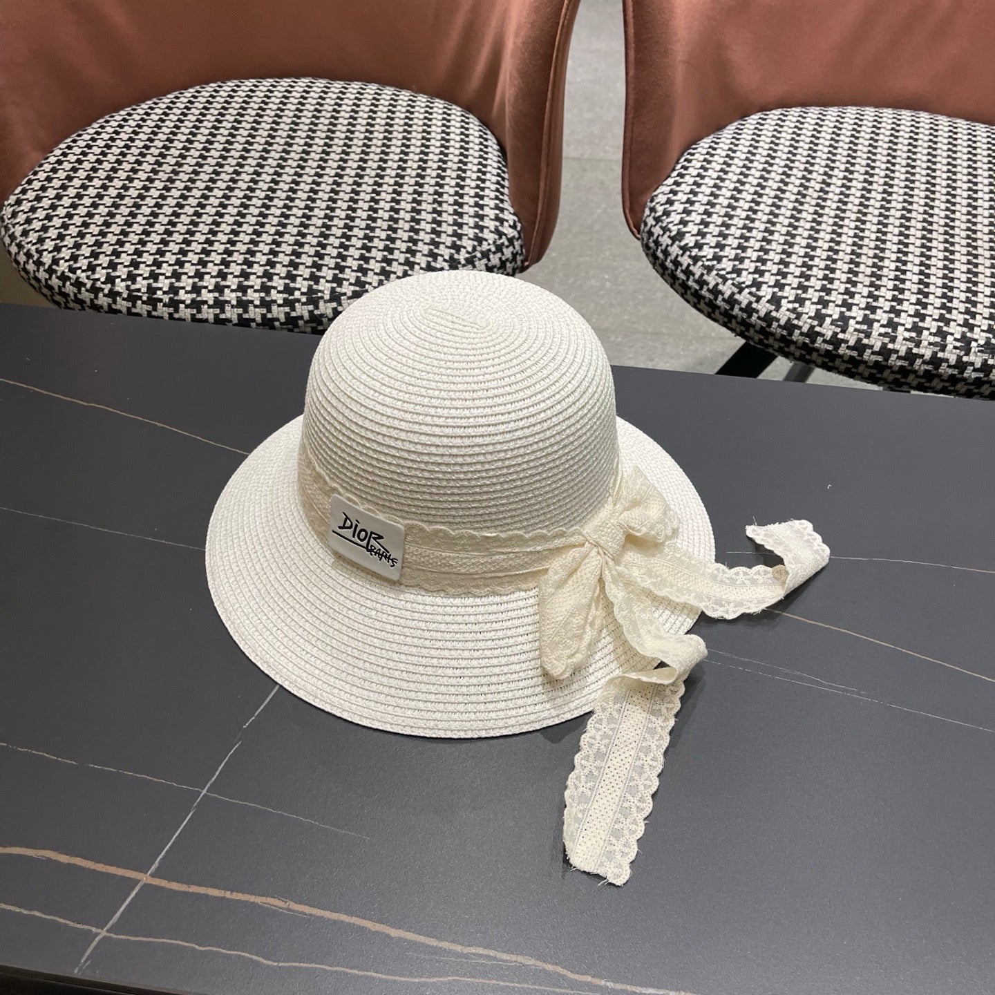 DIOR 26S STRAW SUN HAT WITH LACE RIBBON TRIM STYLE 137