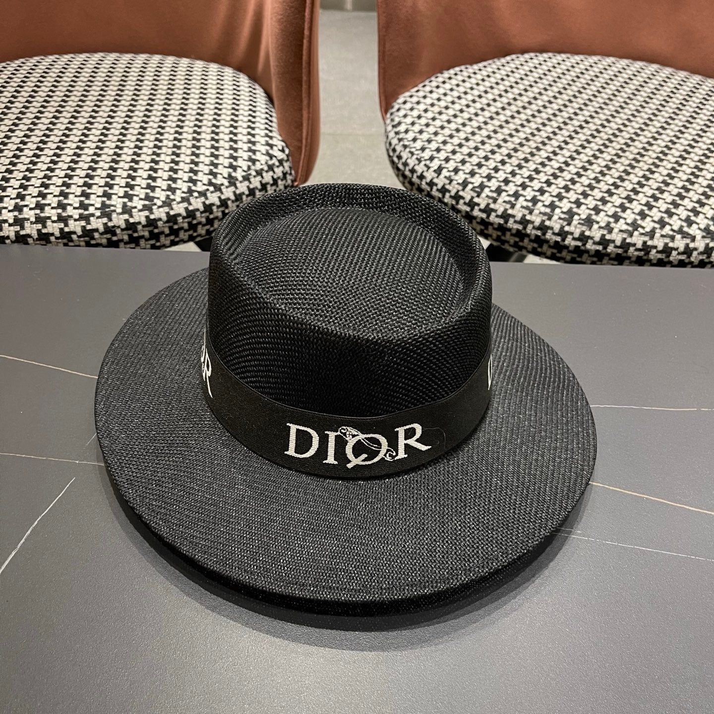 DIOR 26S LOGO STRAW BOATER HAT STYLE 22