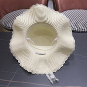CHANEL 26S LACE-OVERLAY WIDE-BRIM STRAW HAT 335729