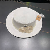CHANEL 26S PEARL & ROSETTE STRAW BOATER HAT 337935