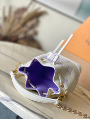 NANO NOÉ 16 IN WHITE PURPLE MONOGRAM EMBOSSED CALFSKIN