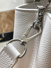 CAPUCINES EAST-WEST MINI 22 IN WHITE CALFSKIN SILVER HARDWARE