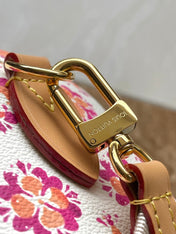 SPEEDY BANDOULIÈRE 20 IN CORAL MONOGRAM TILES CANVAS GOLD BUCKLE