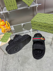 GG SANDALS 22 IN BLACK FABRIC WITH GOLD HARDWARE