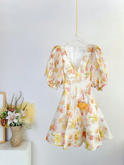 SHORT-SLEEVE V-NECK FLORAL PRINT DRESS 266380