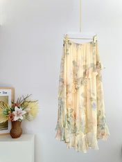 RUFFLED CHIFFON SKIRT IN WARM BEGIE