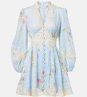 LONG-SLEEVE BLUE FLORAL DRESS