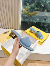 FF Baguette Slides Women 45 Nappa Leather Baby Blue