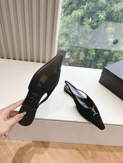 SL BABYLONE SLINGBACK FLAT BLACK SATIN