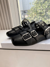 PUNK BALLET FLAT IN BLACK SUPPLE CALFSKIN