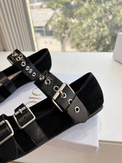 PUNK BALLET FLAT IN BLACK SUEDE AND SUPPLE CALFSKIN