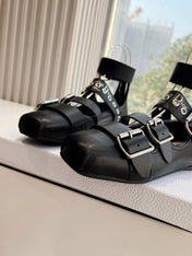 PUNK BALLET FLAT IN BLACK CALFSKIN