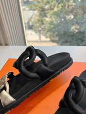 EXTRA SANDAL IN BLACK MIX SILVER CALFSKIN