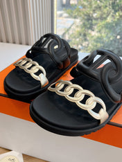 EXTRA SANDAL IN BLACK MIX SILVER CALFSKIN