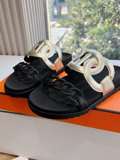 EXTRA SANDAL IN GOLD MIX BLACK CALFSKIN