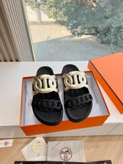 EXTRA SANDAL IN GOLD MIX BLACK CALFSKIN
