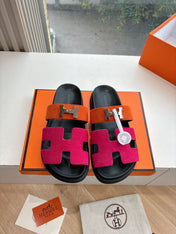 CHYPRE SANDAL IN DARK PINK MIX ORANGE SUEDE