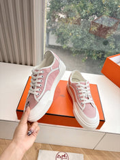 GET SNEAKER IN ROSE PINK MAXI CANVAS AND WHITE CALFSKIN