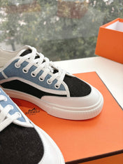 GET SNEAKER IN BLACK MIX LIGHT BLUE CANVAS AND CALFSKIN