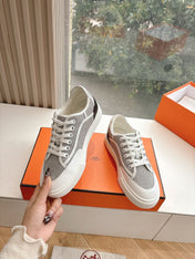GET SNEAKER IN DOVE GRAY MAXI CANVAS AND CALFSKIN