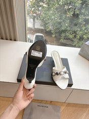 CAGOLE MID-HEEL MULES IN WHITE CALFSKIN