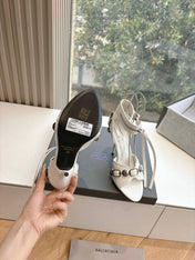 CAGOLE HIGH-HEEL SANDALS IN WHITE LAMBSKIN