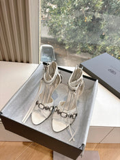 CAGOLE HIGH-HEEL SANDALS IN WHITE LAMBSKIN