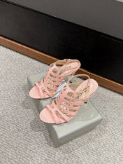 HIGH SANDAL 10 CM IN LIGHT PINK CALFSKIN