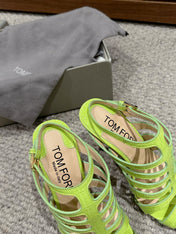HIGH SANDAL 10 CM IN PEAR GREEN CALFSKIN