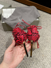 HIGH HEEL 10 CM SANDAL IN ROSE RED MIX BLACK CALFSKIN 684355