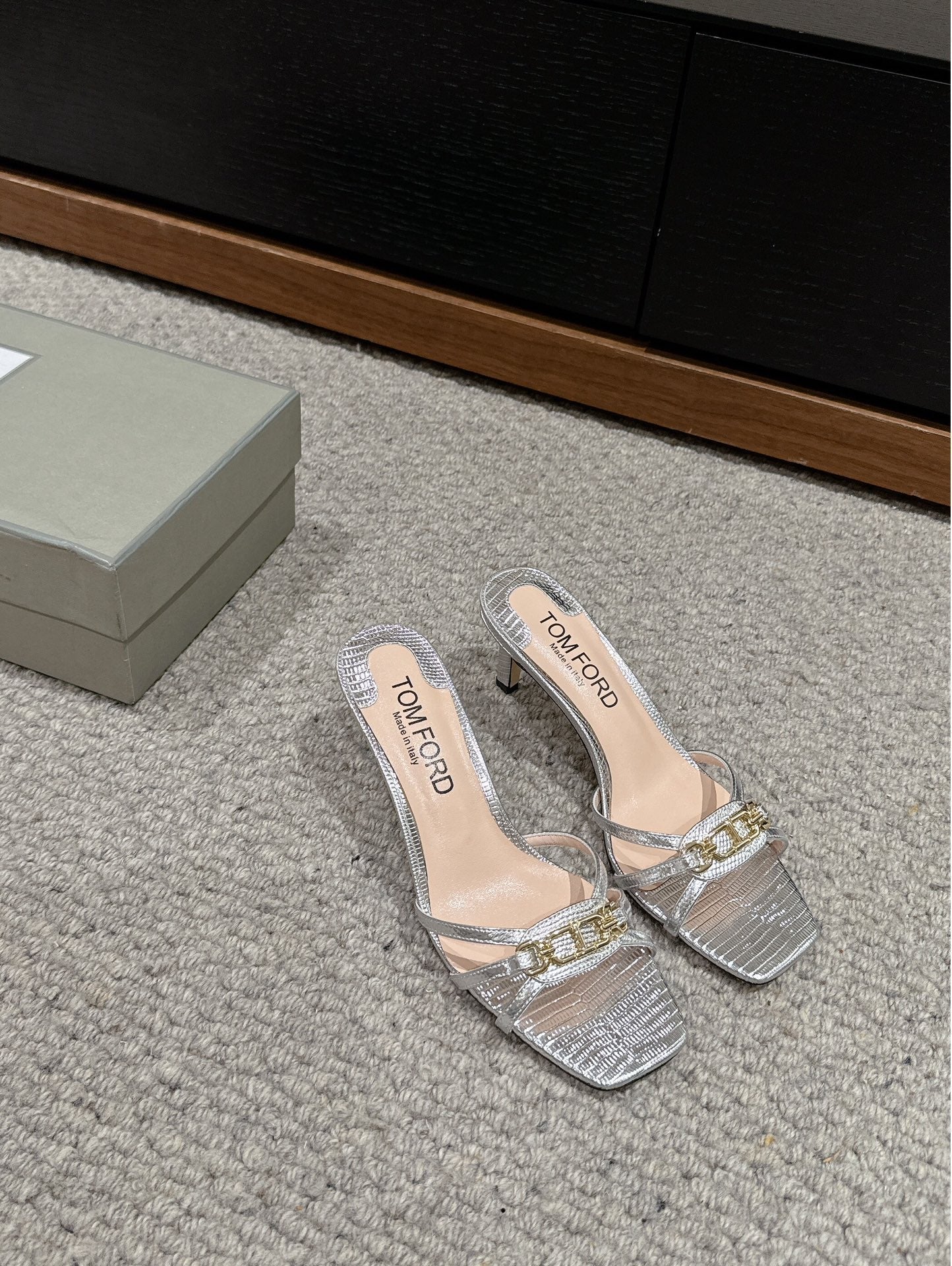 WHITNEY HIGH 6 CM MULE IN SILVER CROCODILE LEATHER