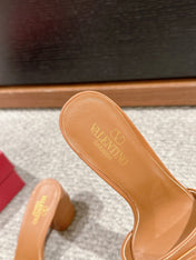 VLOGO SIGNATURE SLIDE SANDAL 60MM IN BRONZE BROWN CALFSKIN
