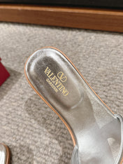 VLOGO CUT-OUT SILVER CALFSKIN SLIDE SANDAL