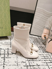 HORSEBIT ANKLE BOOTS 6.5CM IN WHITE SHEEPSKIN