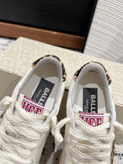 BALL STAR SNEAKERS WHITE CALFSKIN WITH LEOPARD STAR AND HEEL LAB