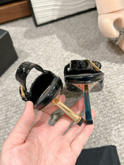 LEE SLINGBACK MID PUMPS IN BLACK CROCODILE SHINY CALFSKIN