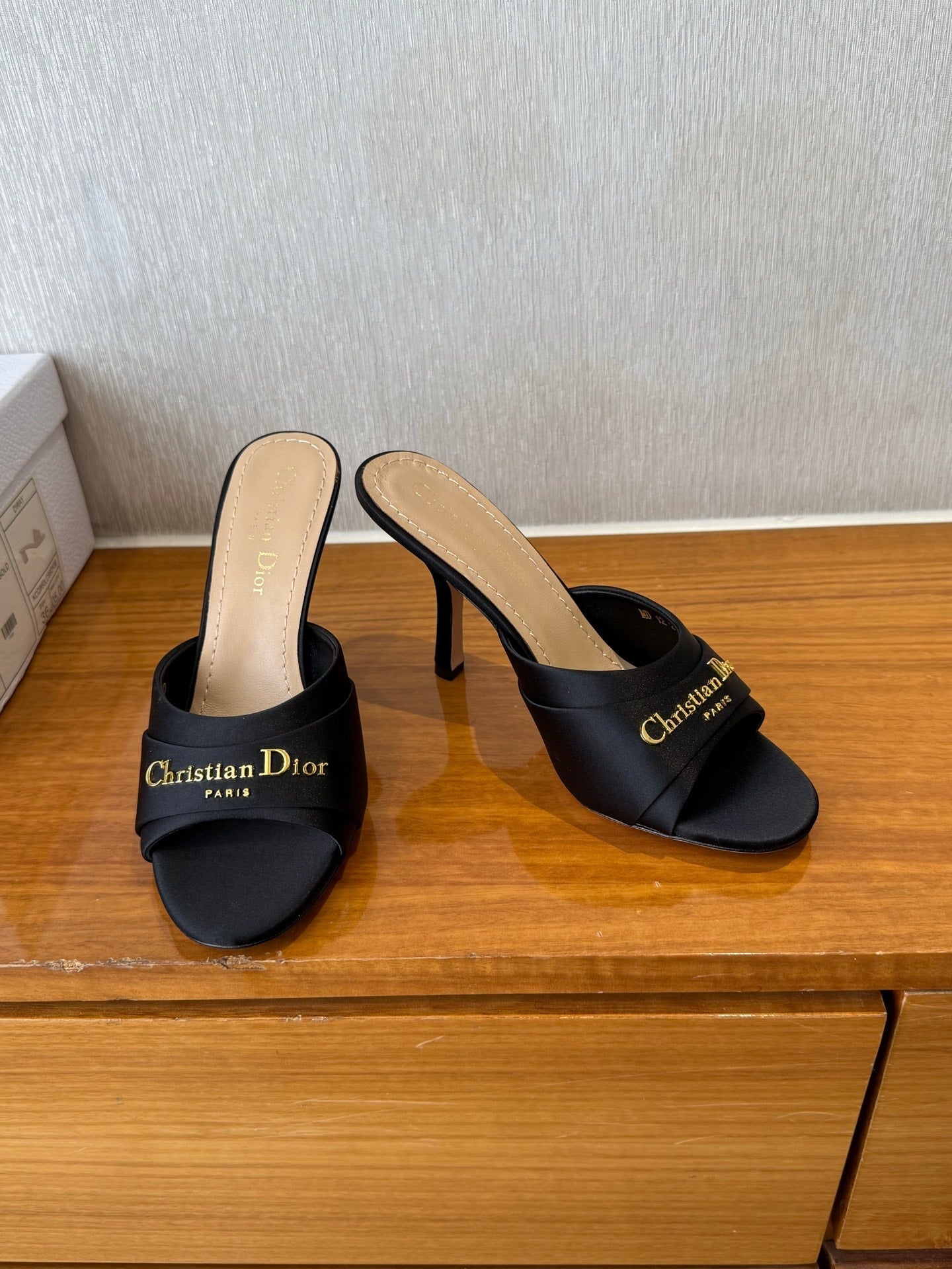 PEEP TOE SANDAL 25S HEELS 10CM IN BLACK SATIN